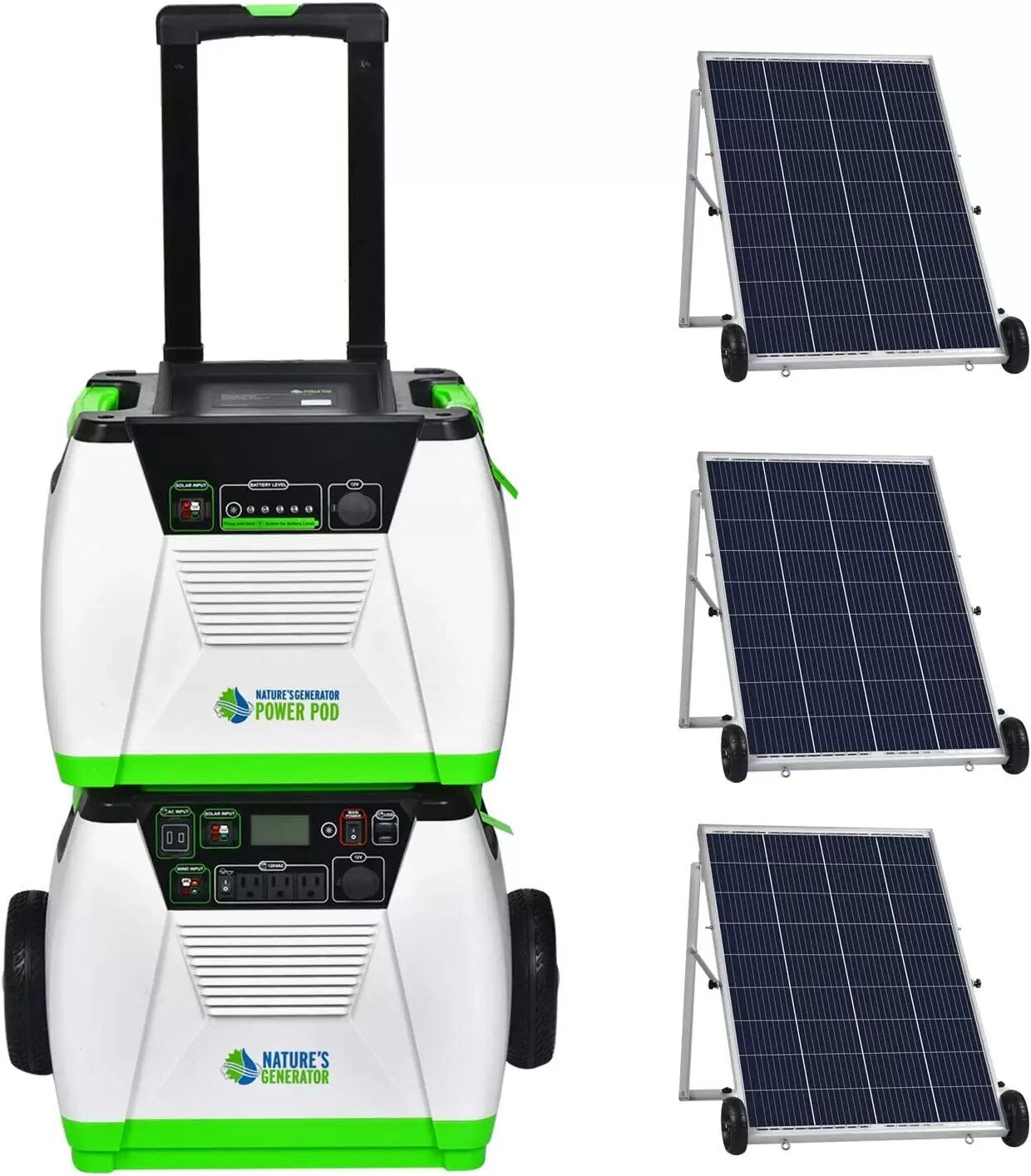 Nature's Generator Platinum System 1800W Solar & Wind Powered Pure Sine Wave Off-Grid Generator + 1200Wh Power Pod (1920Wh total) + 3 of 100W Solar Panels w/Infinite Expandability, Gasless, Fumeless