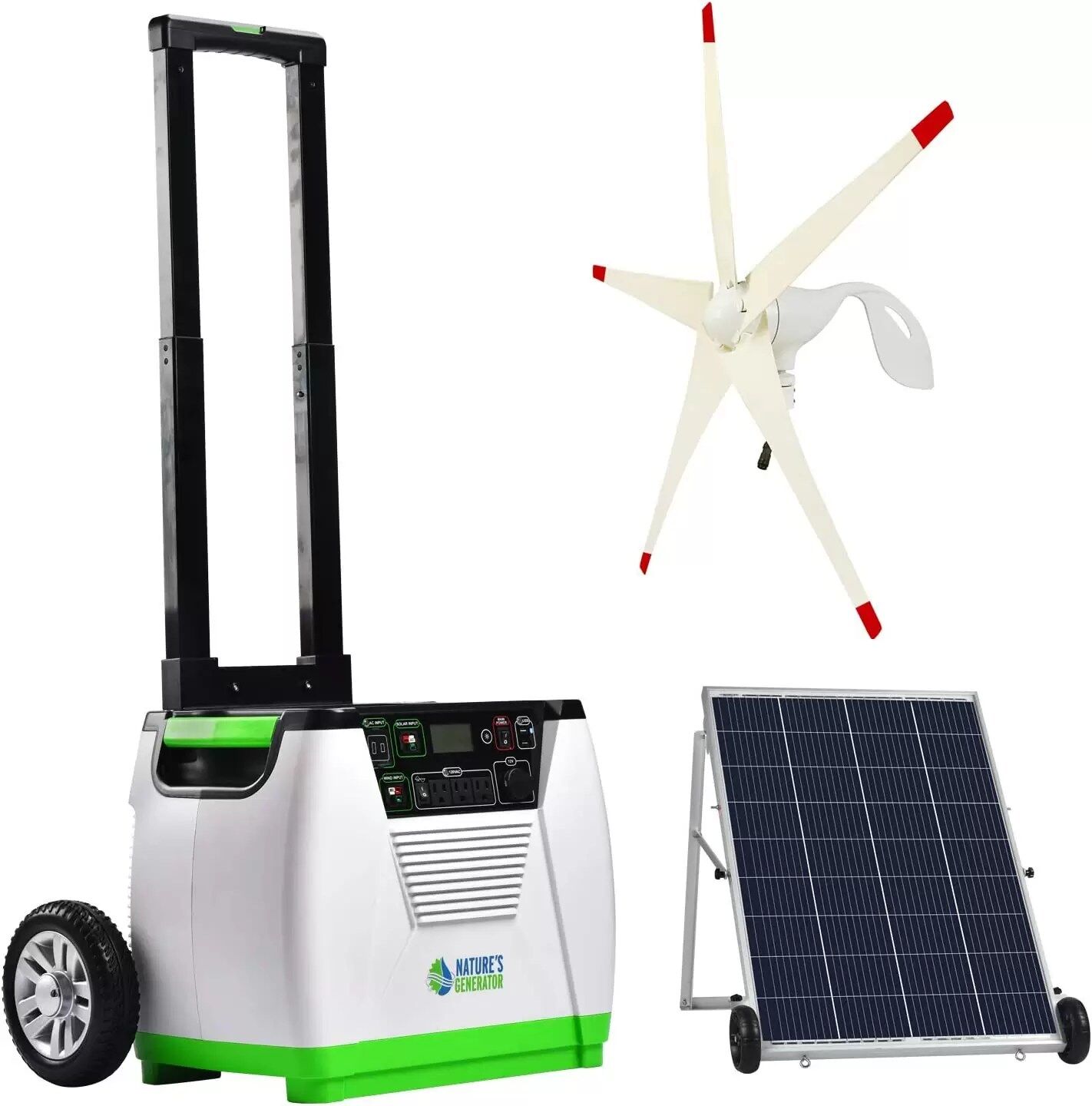 Nature's Generator Gold WE System 1800W Solar & Wind Powered Pure Sine Wave Off-Grid Generator + 100W Solar Panel + Wind Turbine, w/Infinite Expandability, Gasless for Day and Night Use